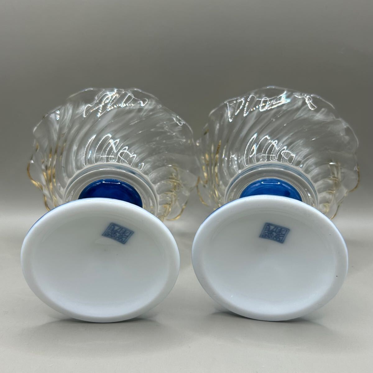 k1112601 三洋陶器 龍峰窯 染付 ガラスデザート鉢 2客 和食器 洋食器