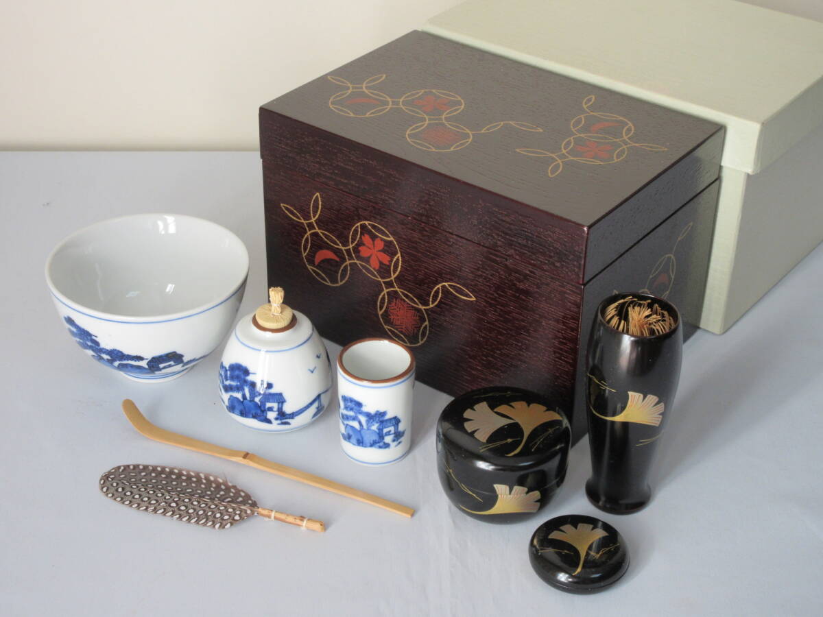 雪月花七宝蒔絵 利休茶箱揃い】【雪月花七宝蒔絵 茶箱10点セット
