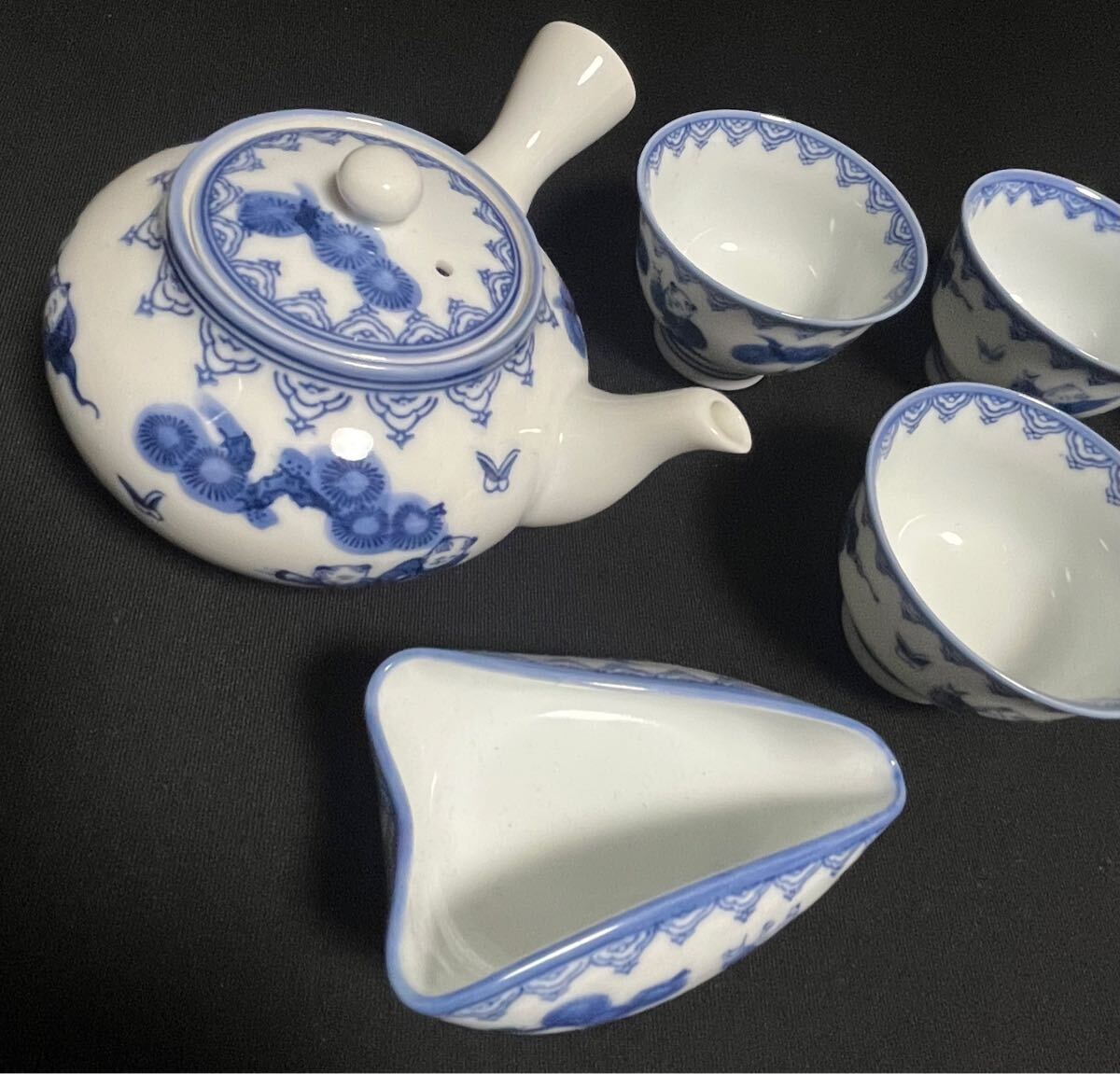 畑萬陶苑 鍋島焼 有田焼 染付 煎茶碗 急須 煎茶碗5客 湯冷まし 童 童子