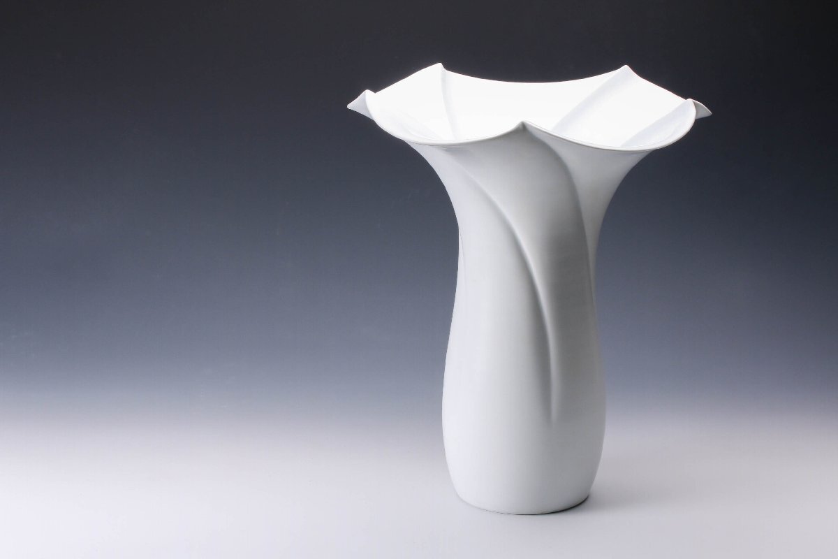 佳香】照井一玄 高さ32cm 青白磁花器『凛』 共箱 木札 本物保証（師