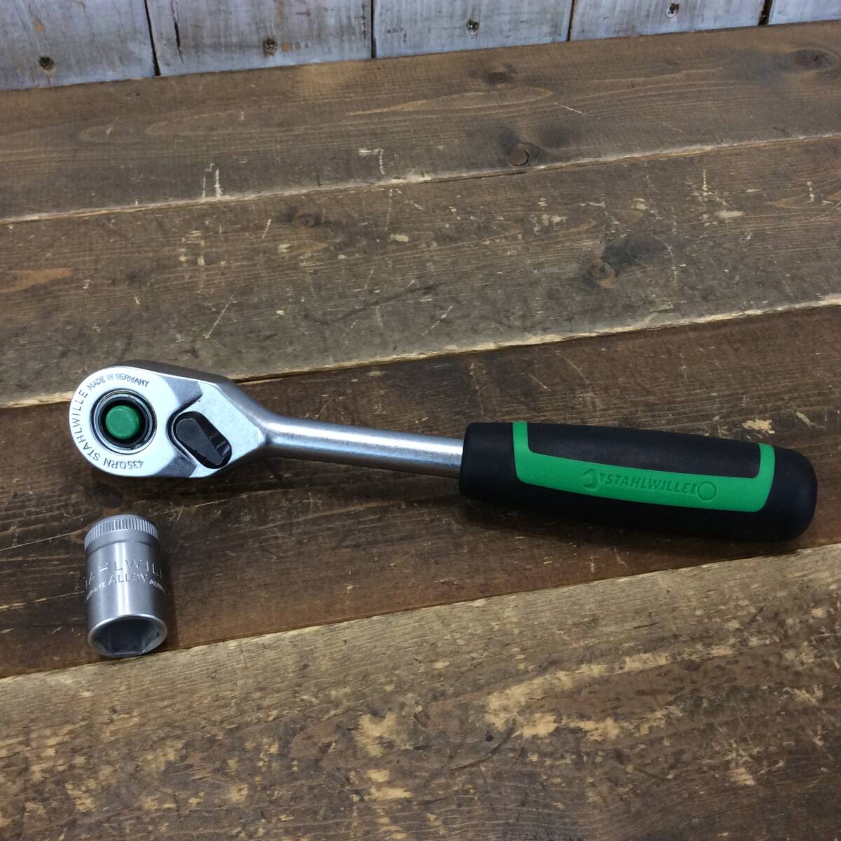 ●【AH-08677】中古品 STAHLWILLE スタビレー 3/8SQ 80ギア ラチェットハンドル 6角ソケット付 435QRN/456-13【レターパックプラス600円可_1