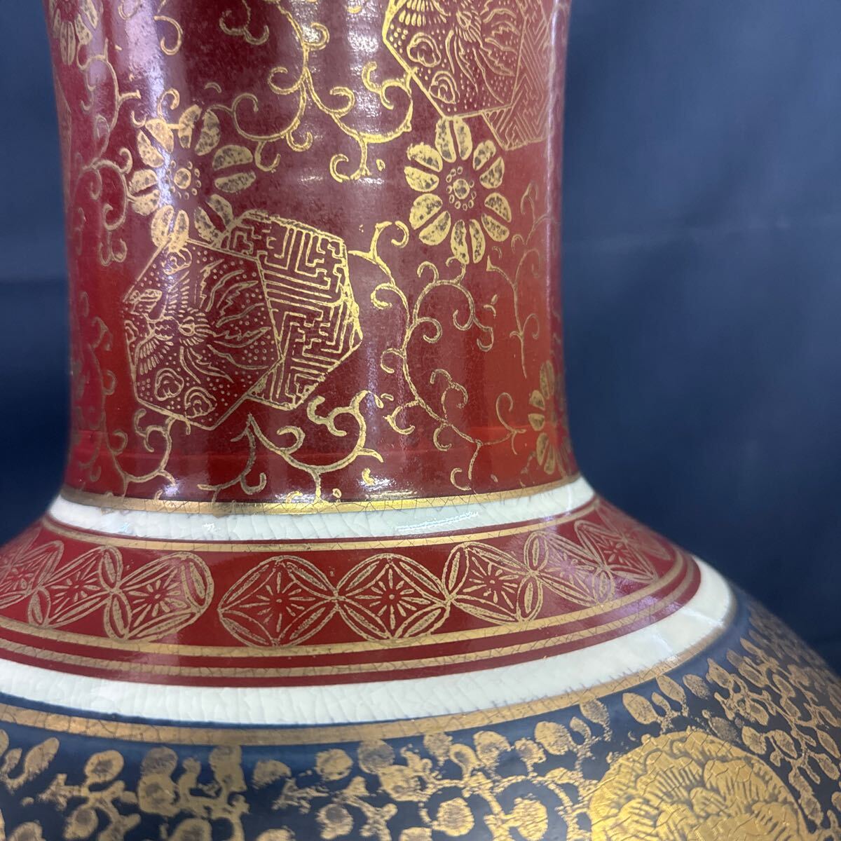 ◇中古 大型 壺 高さ約60cm 九谷焼 金彩 花鳥 山水 陶器 骨董 美術