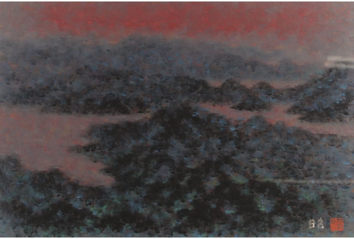 URA]真作保証/下保昭/『島波の朝』/日本画/12-11-23 (検索)骨董/絵画