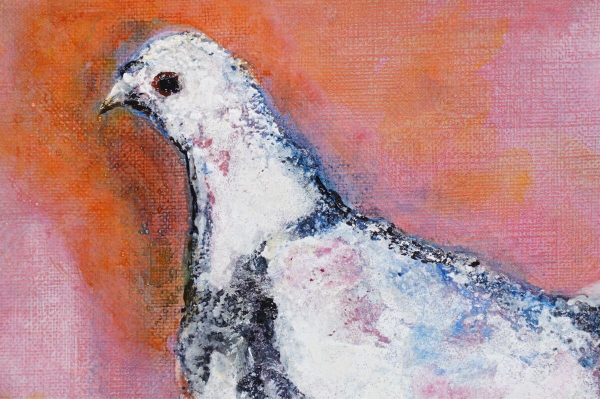 真作 糸園和三郎「鳩」油絵 F4号(33cm×24cm) サイン・裏書あり 物故