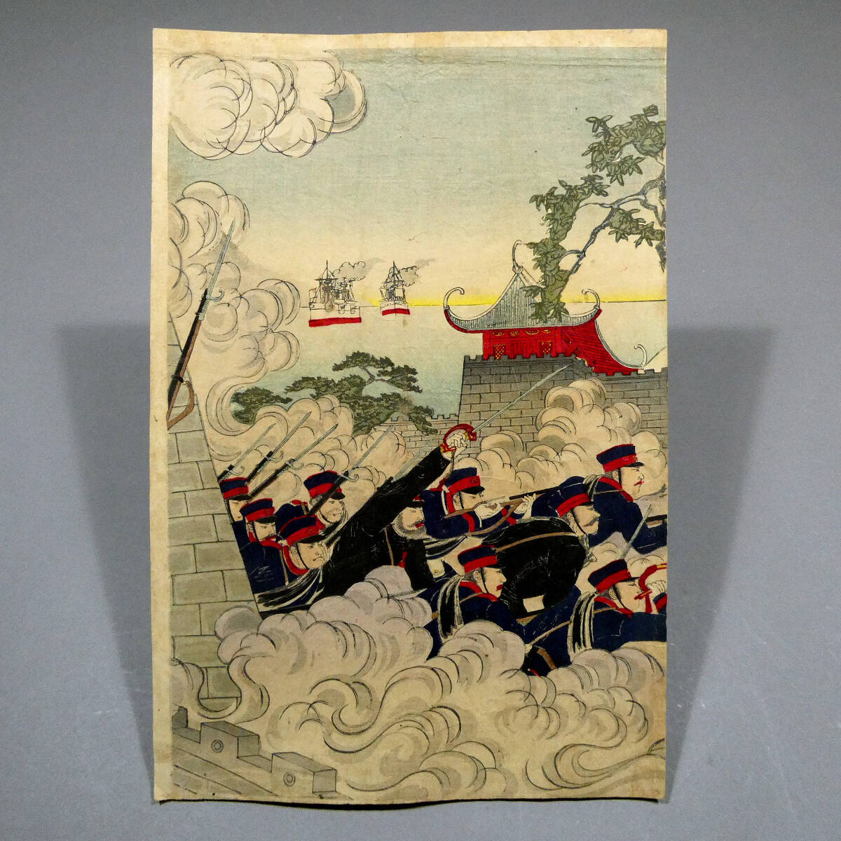 「台湾附近 澎湖諸島占領」陽州周延 明治28年刊 3枚続|浮世絵 錦絵 日清戦争 台湾 澎湖諸島◇楊斎延一◇日清戦争 錦絵◇「台湾附近 澎湖島占領之図