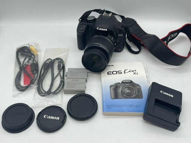 K4474◆ 【動作確認済】 Canon キヤノン EOS kiss X3 デジタル一眼レフカメラ ボディ レンズ EF-S 18-55mm 1：3.5-5.6 デジカメ