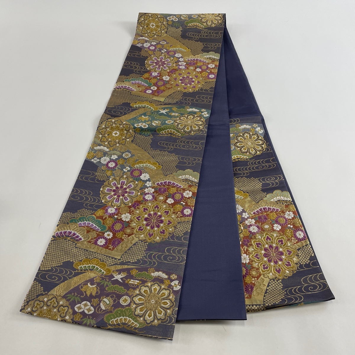 新作入荷-超特価 袋帯 逸品 じゅらく 落款 帝王紫 華文 松竹梅 金糸 箔