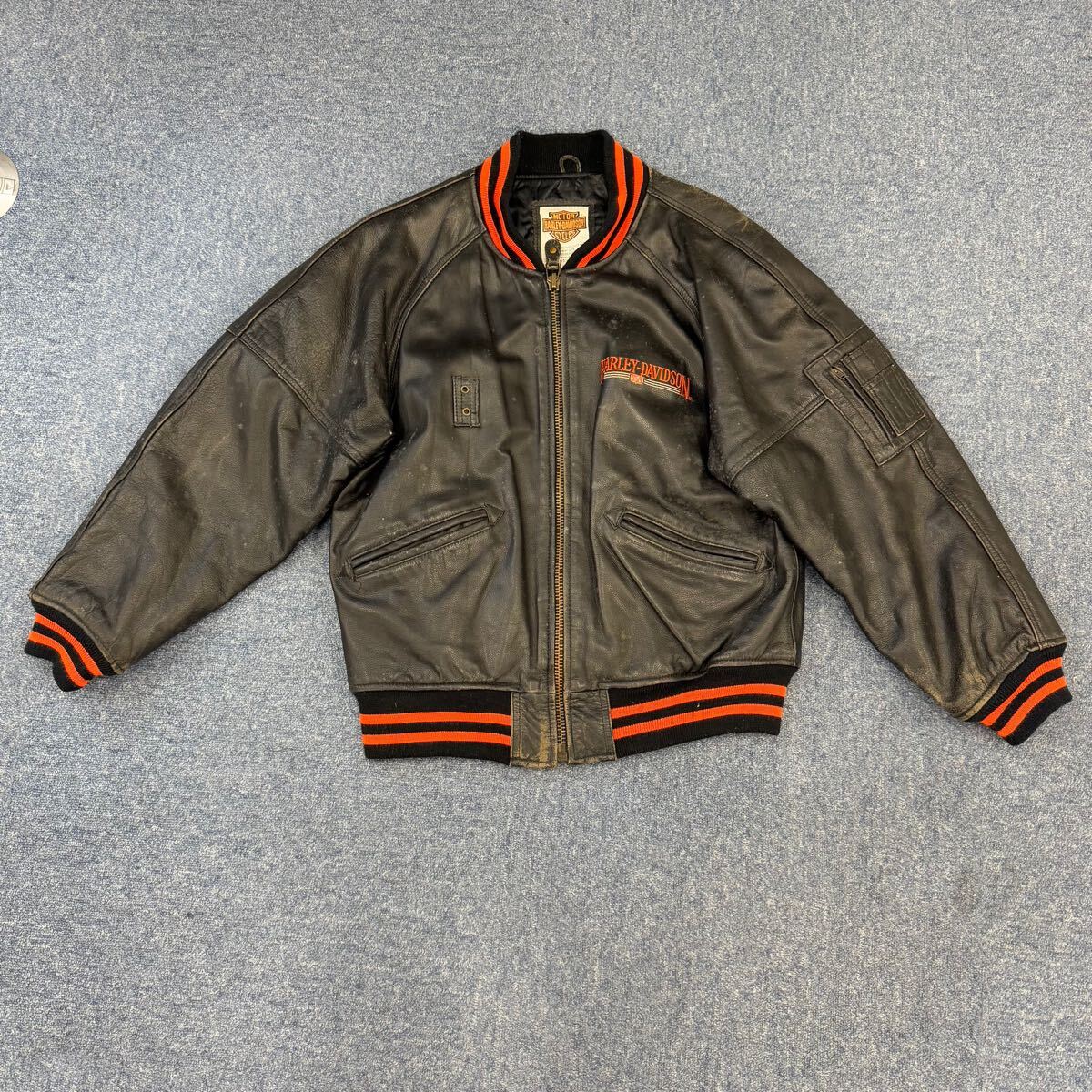 U12 希少 MA-1タイプ HARLEY-DAVIDSON オールレザースタジャン 