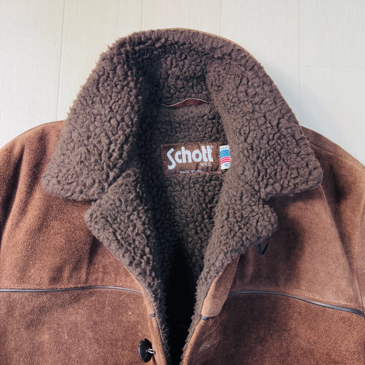 美品/40 XL相当☆ショット/Schott N.Y.C 肉厚牛革 スエードレザー