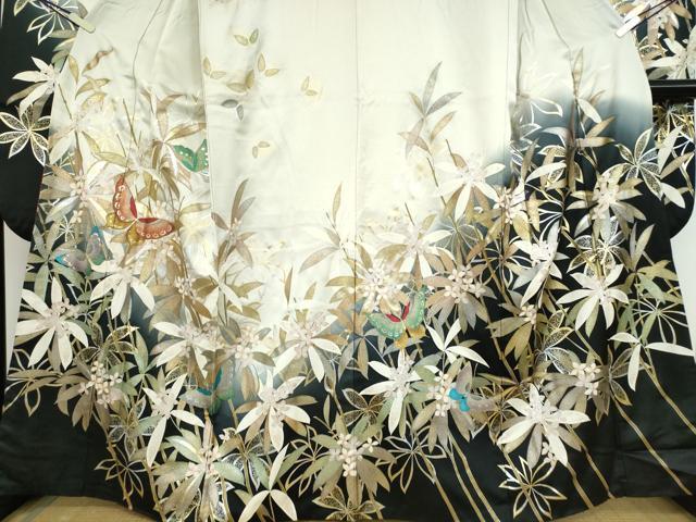 平和屋着物□豪華振袖 駒刺繍 枝花蝶文 金銀彩 正絹 逸品