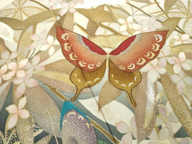 平和屋着物□豪華振袖 駒刺繍 枝花蝶文 金銀彩 正絹 逸品