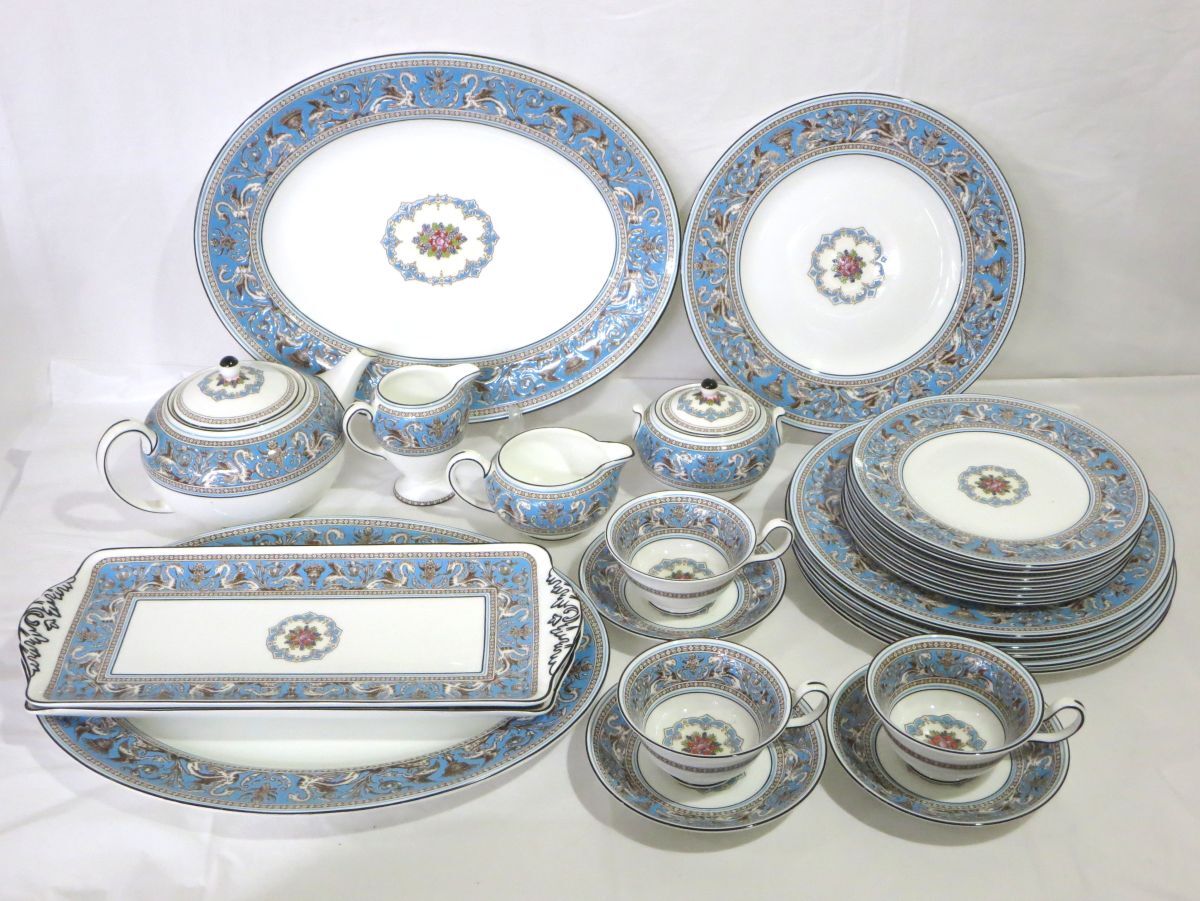 1000円スタート 食器 計23点 WEDGWOOD ウェッジウッド フロレンティーン ターコイズ カップ&ソーサー/プレート/ティーポット 他 □H60041 1000円スタート WEDGWOOD 食器 他 カップ&amp;ソーサー&frasl;プレート&frasl;ティーポット イエロー