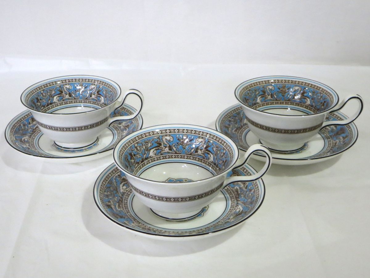1000円スタート 食器 計23点 WEDGWOOD ウェッジウッド フロレンティーン ターコイズ カップ&ソーサー/プレート/ティーポット 他 □H60041 1000円スタート WEDGWOOD 食器 他 カップ&amp;ソーサー&frasl;プレート&frasl;ティーポット イエロー