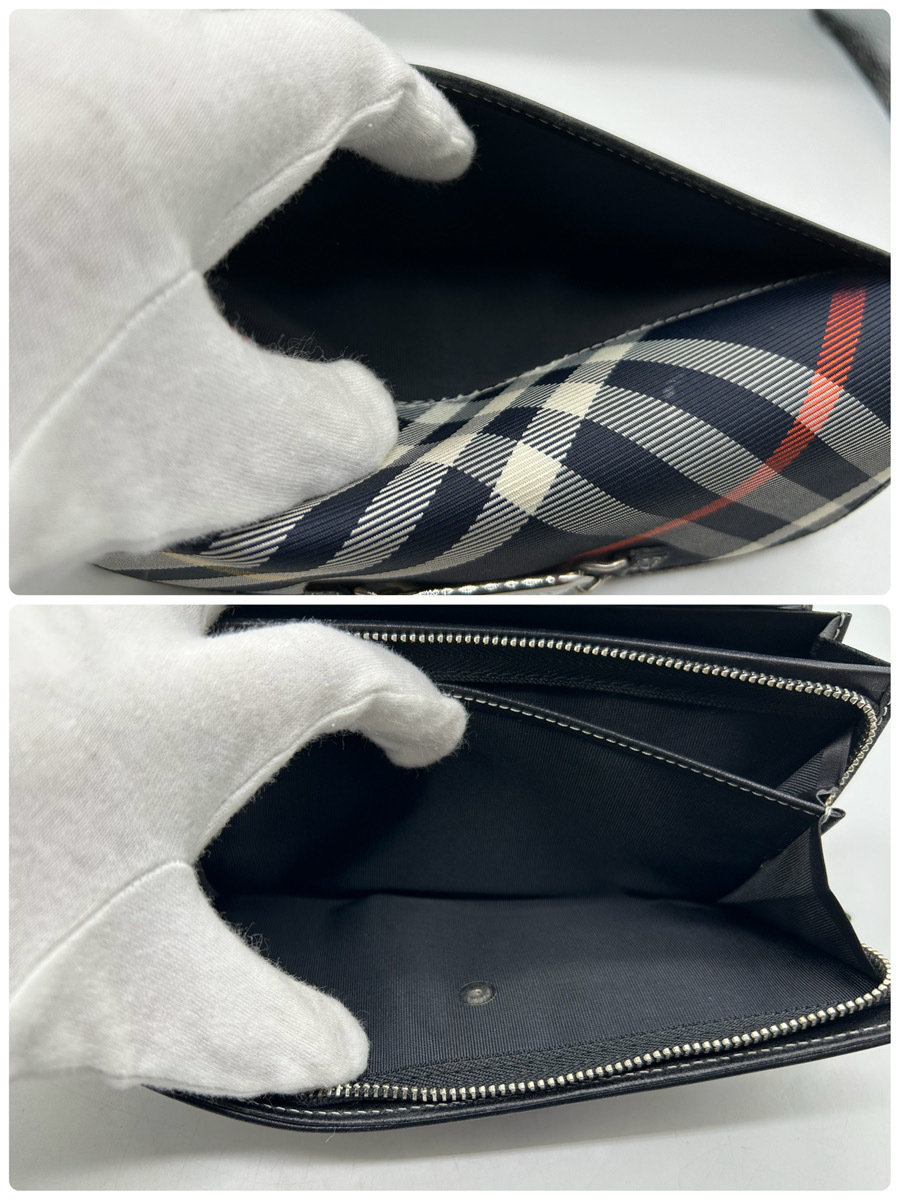 7774-01☆ BURBERRY BLUE LABEL/ノバチェック/ロゴプレート/長財布