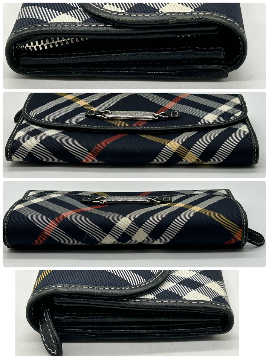 7774-01☆ BURBERRY BLUE LABEL/ノバチェック/ロゴプレート/長財布
