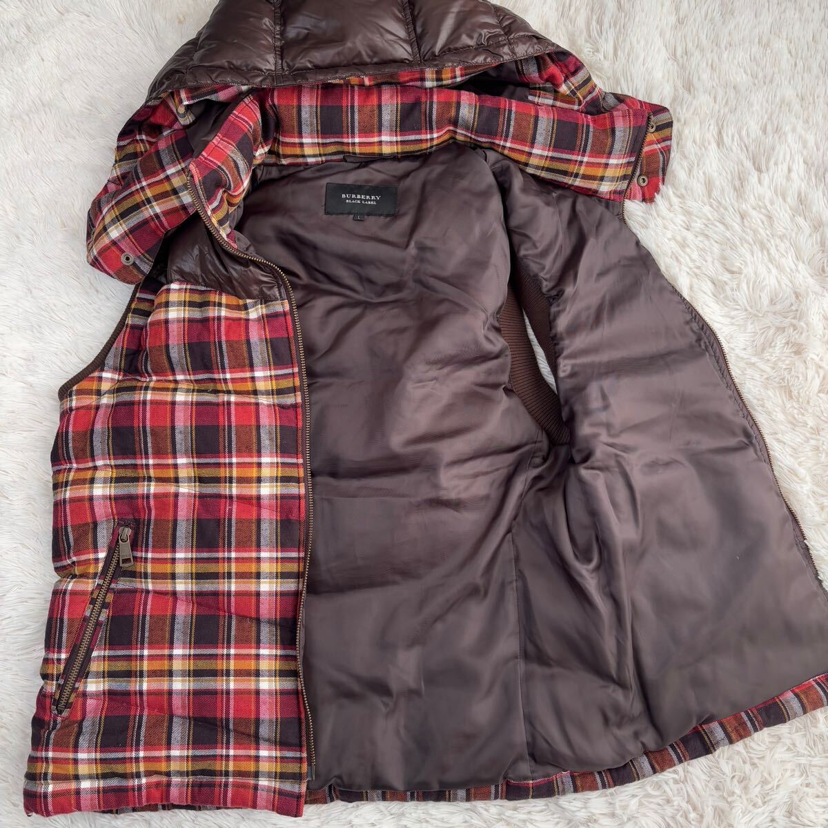 Lサイズ BURBERRY BLACK LABEL ダウンベスト 2way チェック ホワイト 