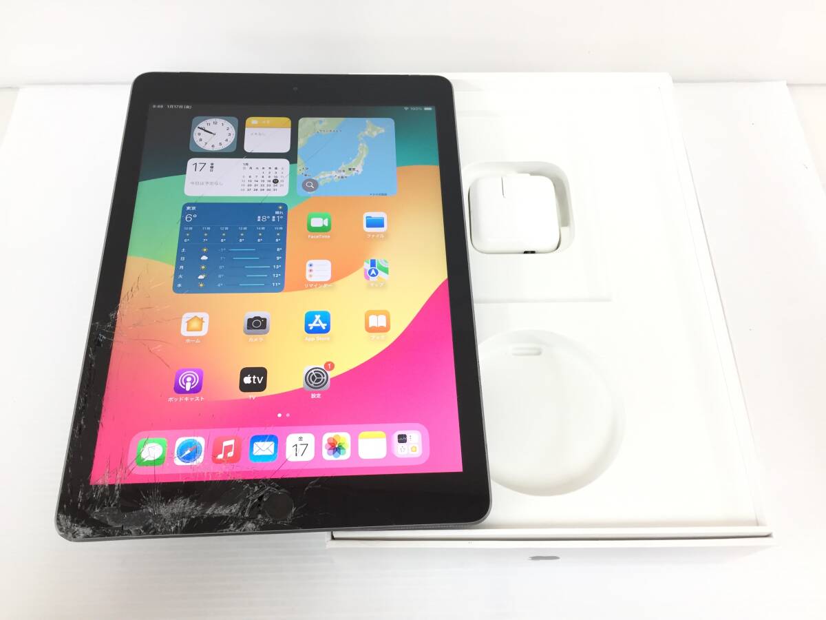 〇 au iPad 第6世代 Wi-Fi＋Cellularモデル 32GB A1954(MR6N2J/A) スペースグレイ 〇判定 動作品 ※難あり_1
