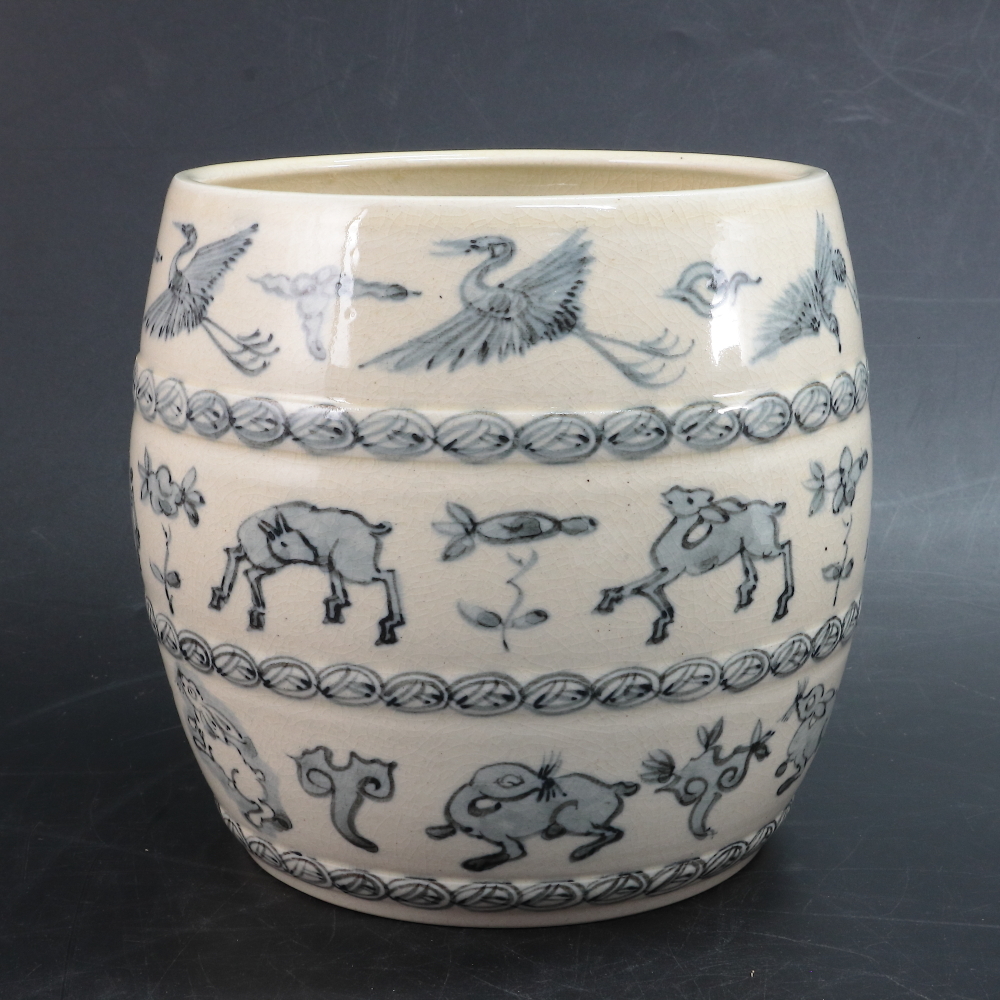 ◇◇加藤唐三郎 染付一重口吉祥文水指 茶道具◇◇ 【公式通販】