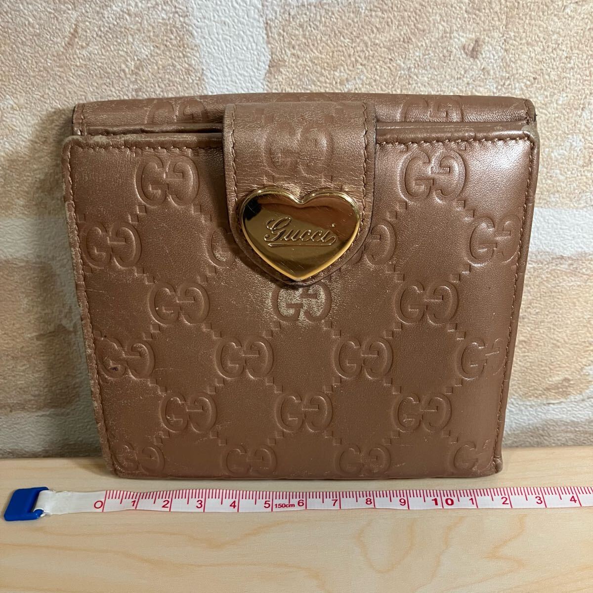 A2-078 GUCCI グッチ GG グッチシマ ハートプレート 二つ折り財布 