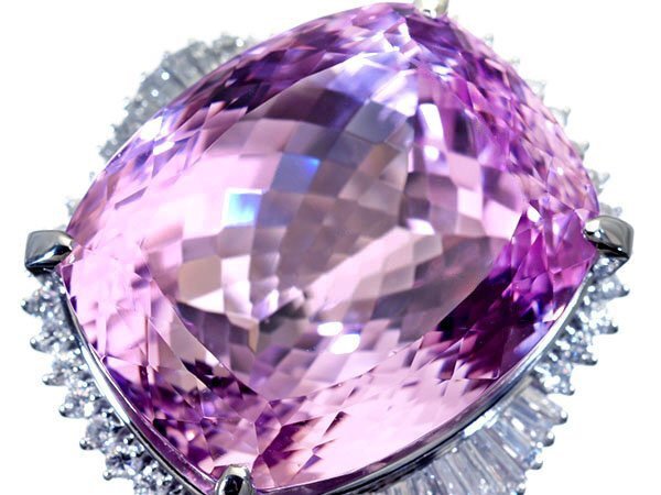 1円～【ジュエリー極】極上品！ライラック色 超大粒極上天然クンツァイト74.13ct＆ダイヤ1.42ct 超高級Pt900リング k9689vrl【送料無料】_1
