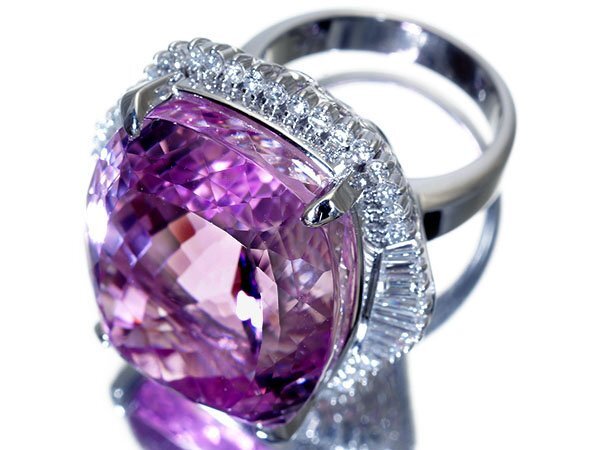 1円～【ジュエリー極】極上品！ライラック色 超大粒極上天然クンツァイト74.13ct＆ダイヤ1.42ct 超高級Pt900リング k9689vrl【送料無料】_6