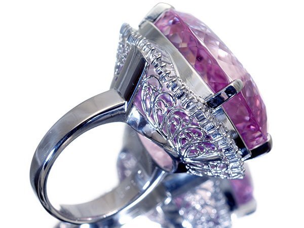 1円～【ジュエリー極】極上品！ライラック色 超大粒極上天然クンツァイト74.13ct＆ダイヤ1.42ct 超高級Pt900リング k9689vrl【送料無料】_7