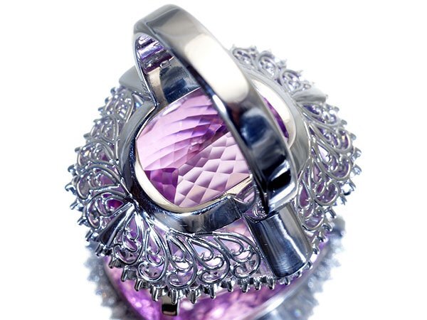 1円～【ジュエリー極】極上品！ライラック色 超大粒極上天然クンツァイト74.13ct＆ダイヤ1.42ct 超高級Pt900リング k9689vrl【送料無料】_8