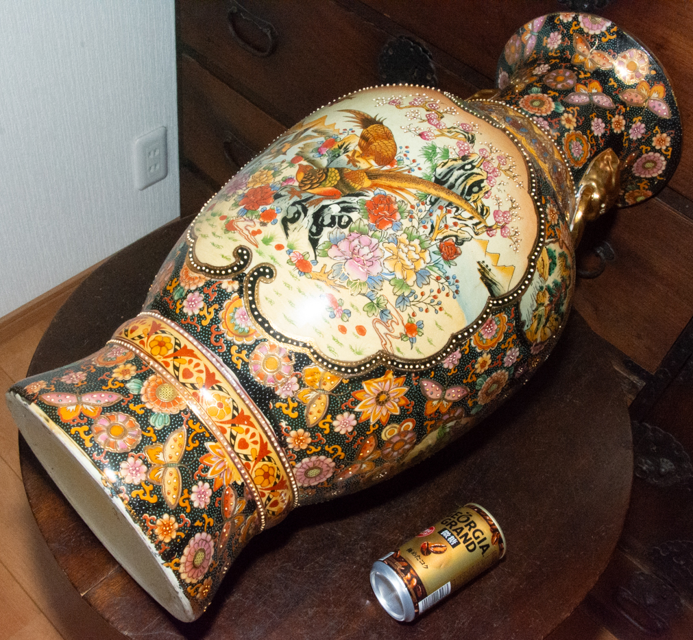 特大 豪華絢爛 薩摩焼 花鳥図 蝶 飾壺 高さ約61.3cm 和風インテリア