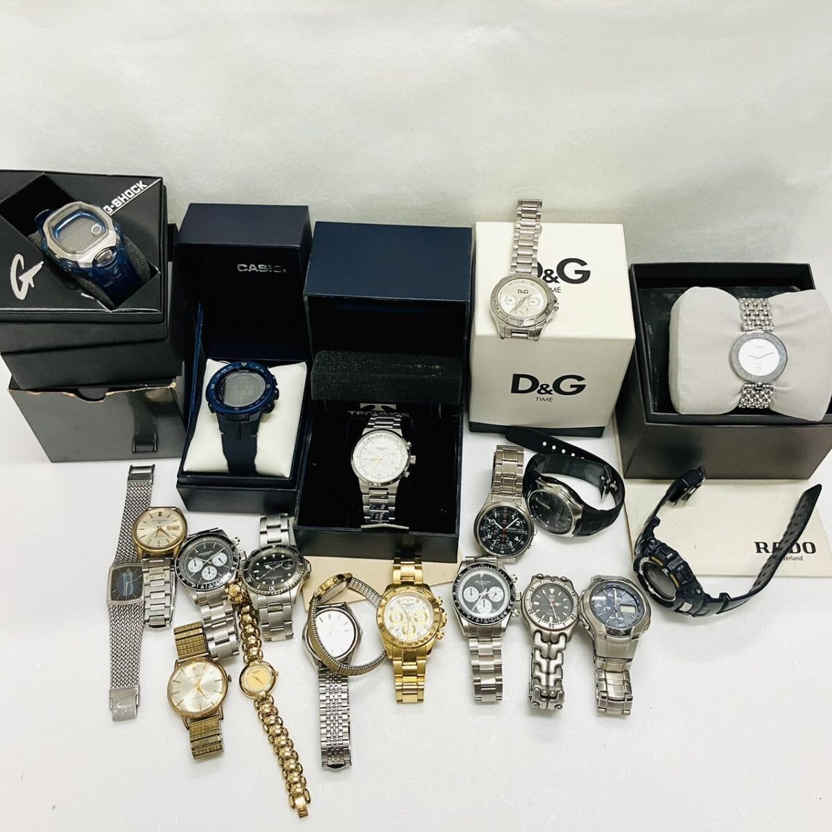 M418-7000 ■ 腕時計 20点 RADO D&G G-SHPCK Technos ELGIN CASIO SEIKO G-2310 WVA-500J 7T92-0CH0 2320-0060 クロノ 稼働 メンズ SA_1