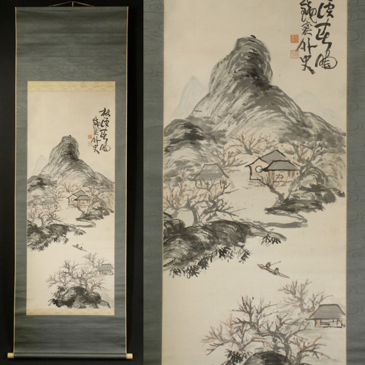 LIG】真作保証 富岡鉄斎 梅渓図 掛軸 紙本 水墨画 時代箱 最後の文人