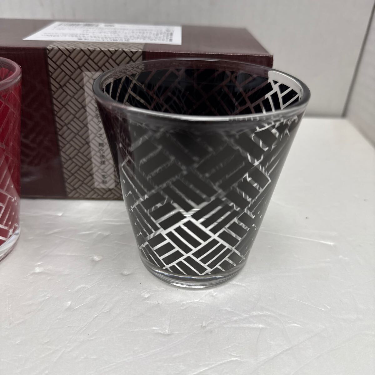 ● モダン伝統柄グラス 網代模様 2客組 ロックグラス ペア タンブラー グラス 未使用品 ●_2