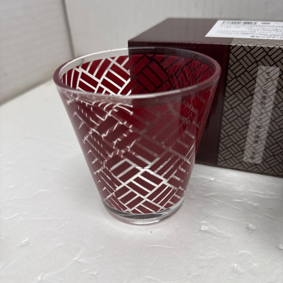 ● モダン伝統柄グラス 網代模様 2客組 ロックグラス ペア タンブラー グラス 未使用品 ●_3