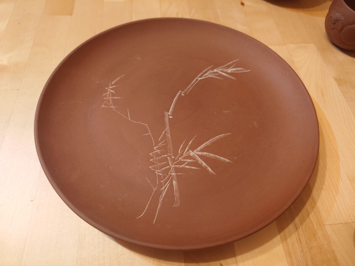中国宜興 紫泥急須&茶杯四客 茶器セット 在銘 煎茶器 唐物 朱泥(施釉陶