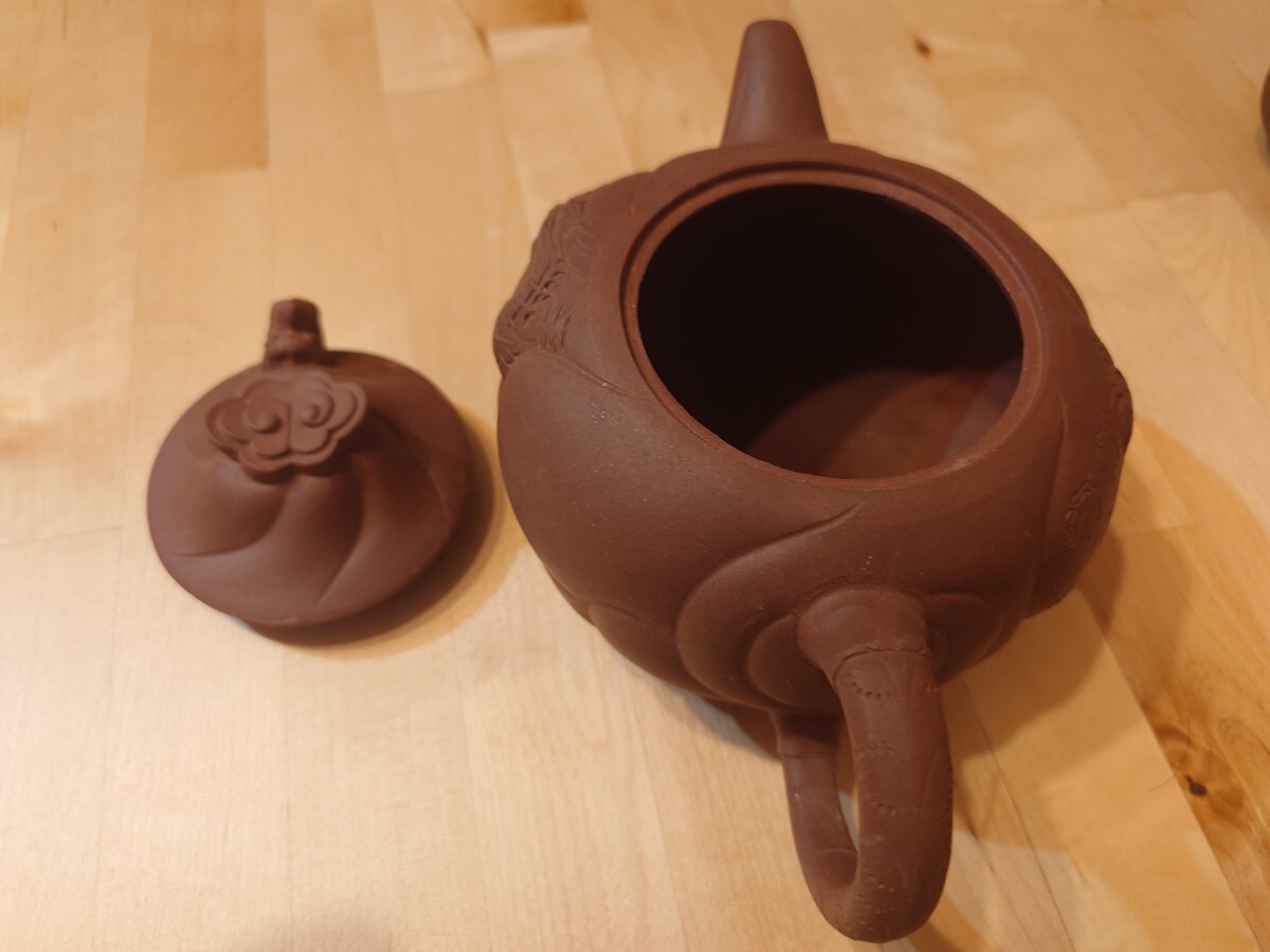 中国宜興 紫泥急須&茶杯四客 茶器セット 在銘 煎茶器 唐物 朱泥(施釉陶