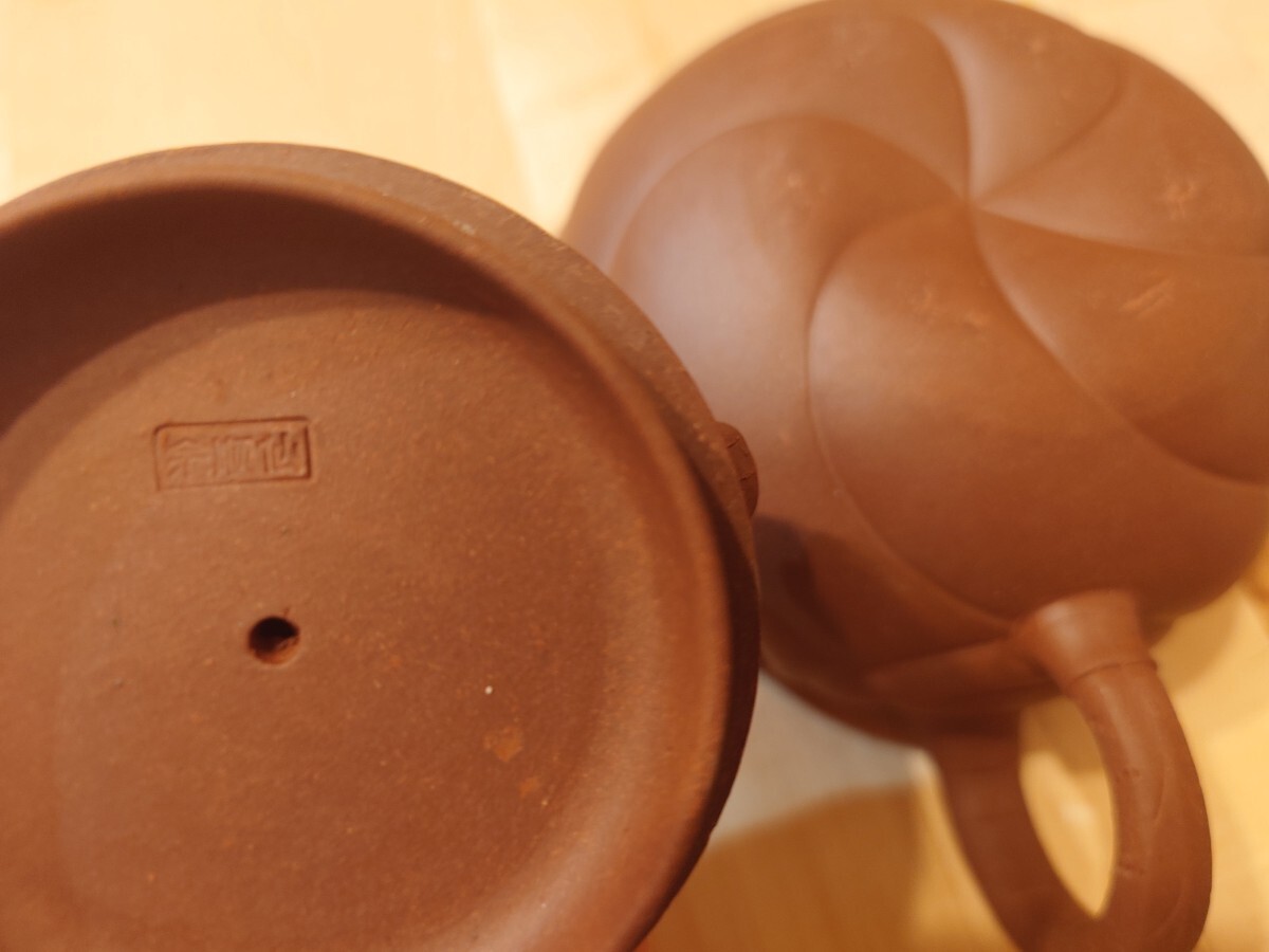 中国宜興 紫泥急須&茶杯四客 茶器セット 在銘 煎茶器 唐物 朱泥(施釉陶
