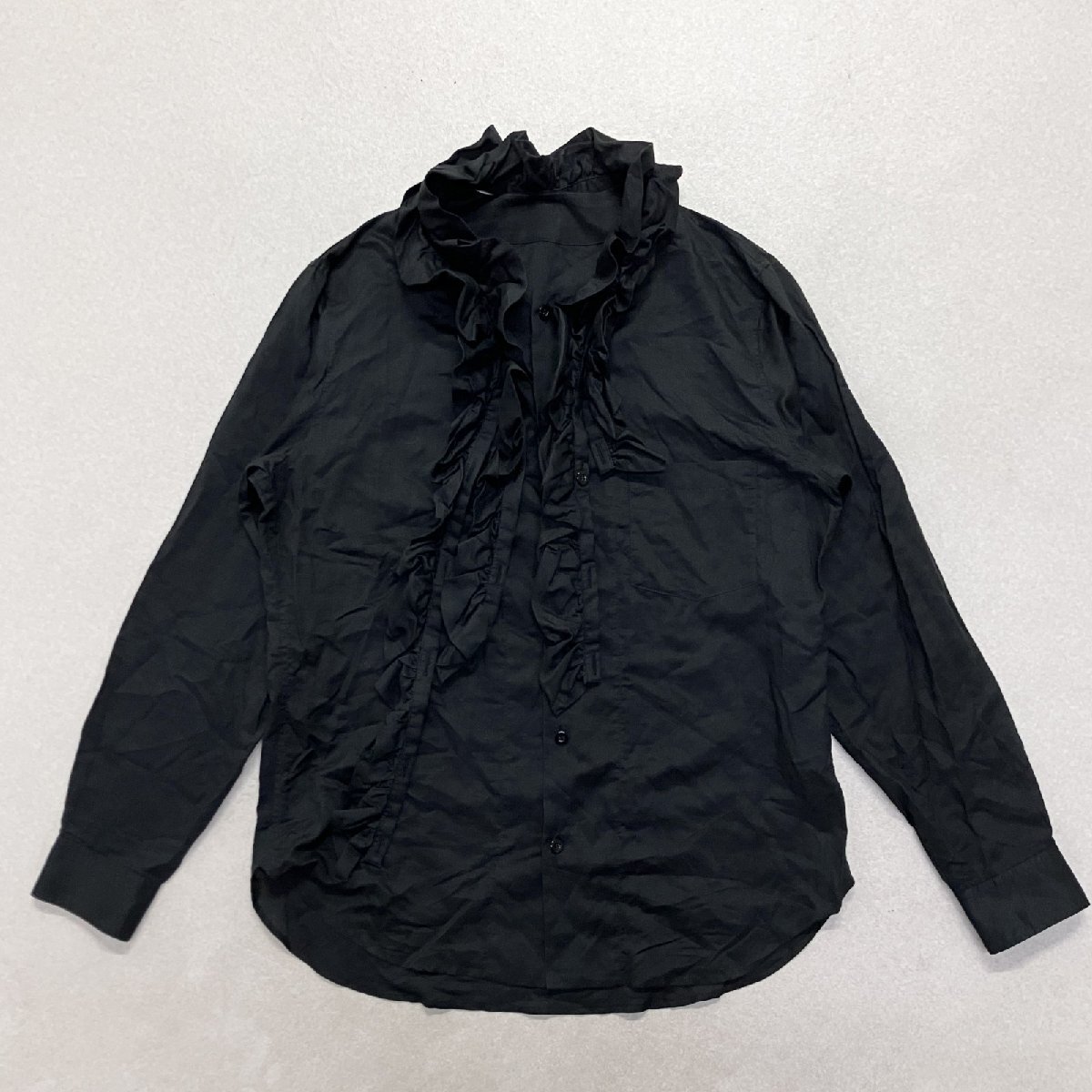 ヨウジヤマモトシースルー フリル 長袖 カットソー ブラック ○ Yohji Yamamoto POUR HOMME ヨウジヤマモト ブラウス シャツ 長袖