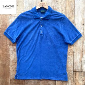 【美品】ZANONE ザノーネ 半袖 パイル ポロシャツ 46 ブルー ストラスブルゴ取扱
