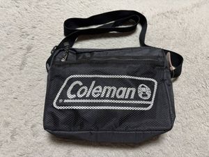 ★中古★Coleman コールマン ショルダーバッグ 黒 ブラック メッシュポケット 本革タグ付