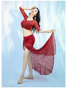 ベリーダンス用スリット入りロングスカート＆レーストップのエクササイズスーツ新作オリ