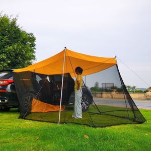 カーサイドタープ 車用タープトランクテント 車と連結 4-8人用 カーオーニングサンシェル