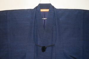 壱火0376 信州松本山繭天蚕紬 男着物羽織 裄68丈146К草木濁り藍黒粗細 極美品 現代物