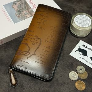 高級感あり　イタリアンレザー メンズ 牛革//本革男女兼用　ラウンドファスナー長財布　