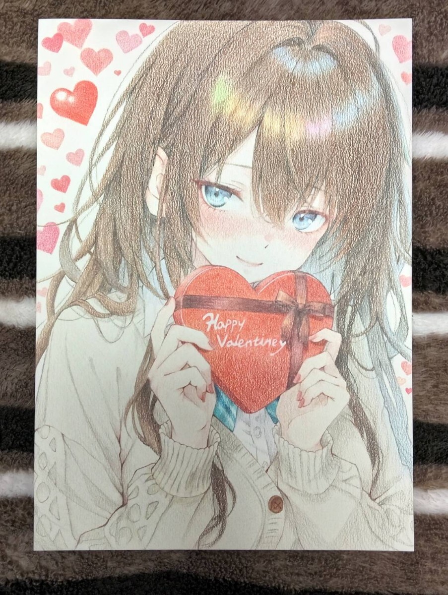 色鉛筆画【A4原画】地味子ちゃん一世一代の大勝負 手描きイラスト 美