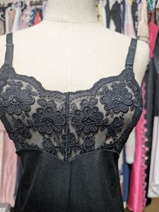 slp124☆彡ボンニーBonny ブラックロングスリップ８０－９５ぷっくり肉厚レース