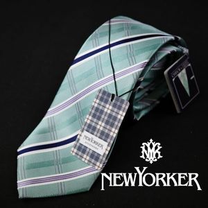 新品1円～★定価1.1万 NEWYORKER ニューヨーカー 日本製 シルク絹100%ネクタイ 織柄 チェ
