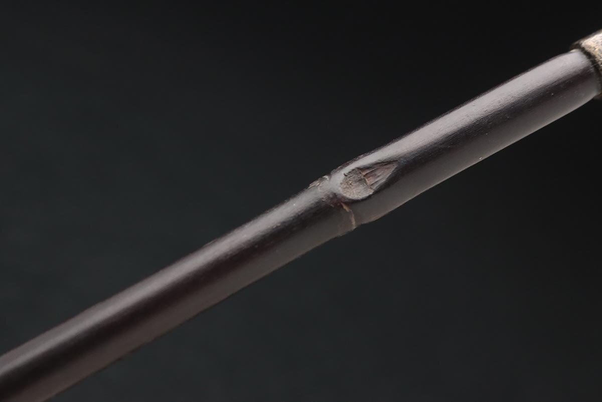 FF234 時代 喫煙具【愛竹鐫】純銀煙管 全長20.5cm・銀六角面取 漢詩彫