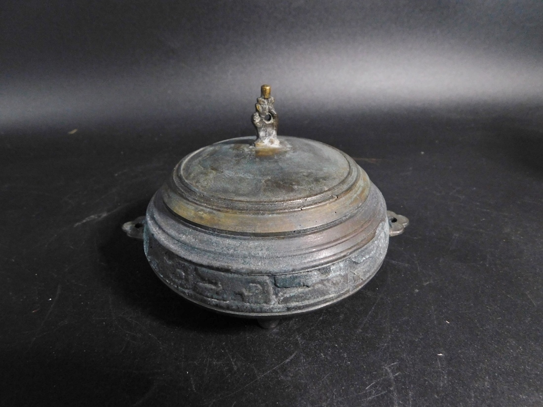 李王家 銅製四耳香炉｜骨董品 戦前 李王家 美術工場造 青銅鋳物 京城 香炉 共箱 双耳香炉 美刻印