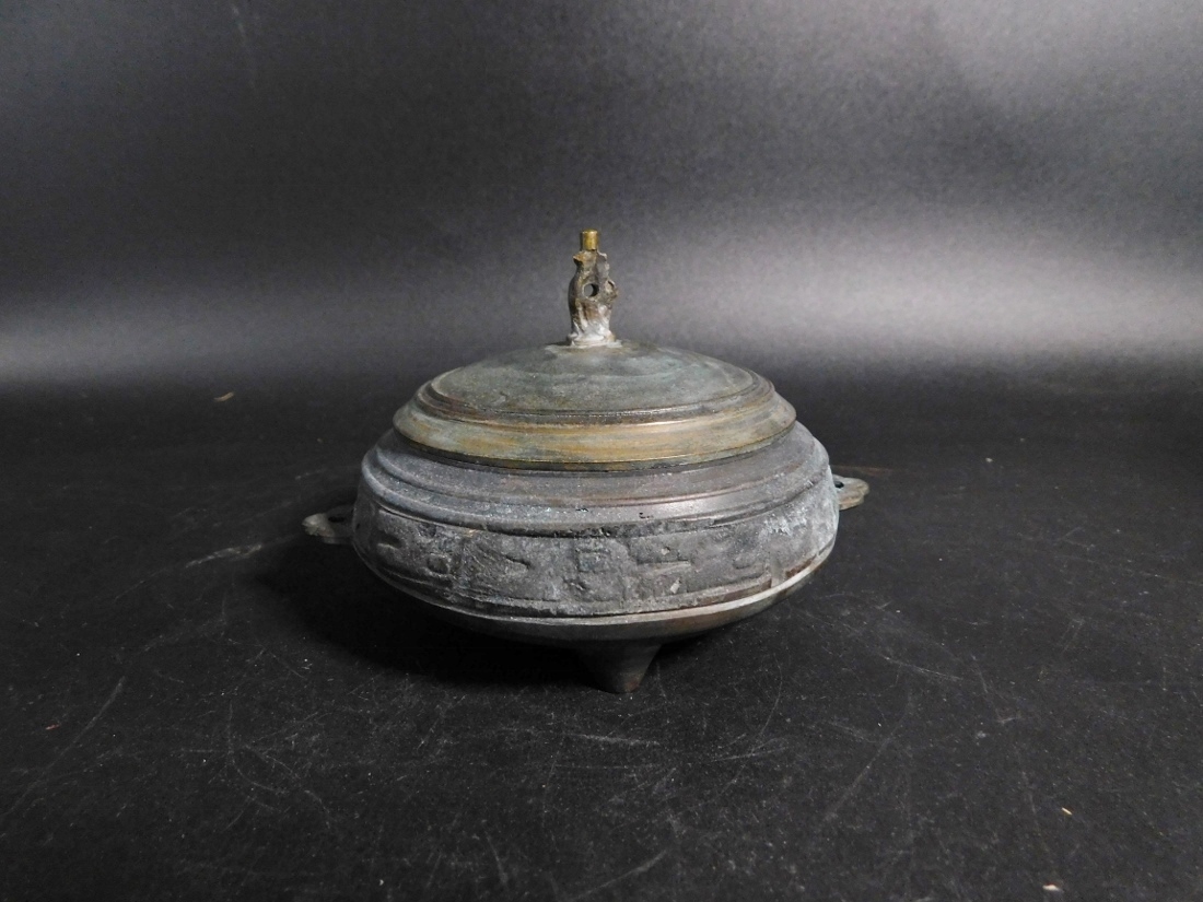 戦前 李王家 美術工場造 青銅鋳物 京城 香炉 共箱 双耳香炉 美刻印
