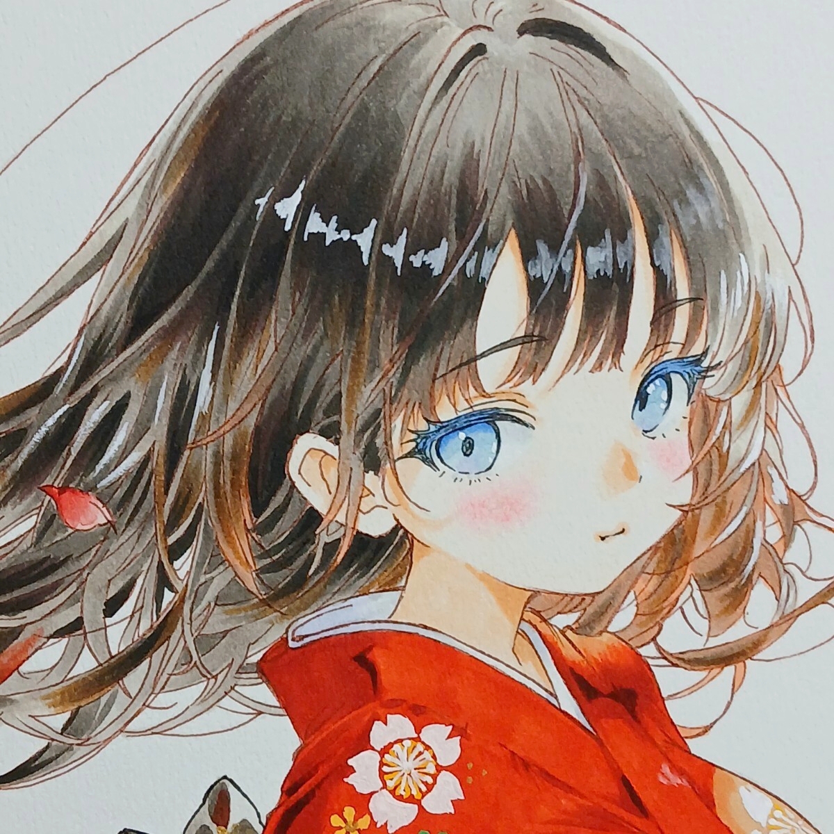 大色紙 手描きイラスト [彼岸送りの女剣士] 原画 美少女 オリジナル