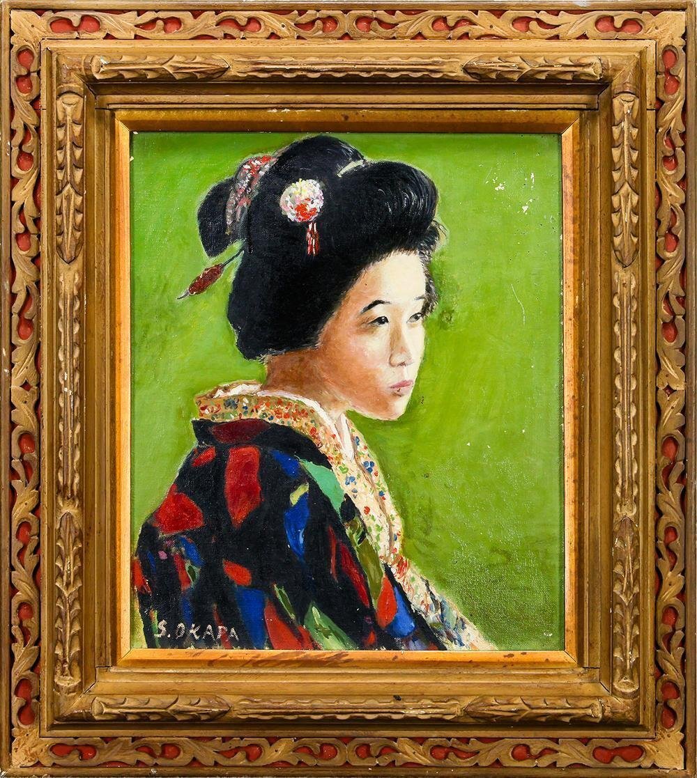模写】【WISH】岡田三郎助「町娘」油彩 8号 ◇静かに佇む和装の女性像